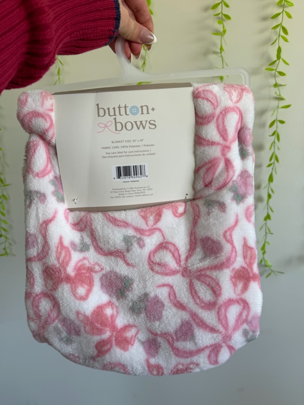 Button+ Bows Pink Bow Print Baby Blanket - Picture 2 of 2